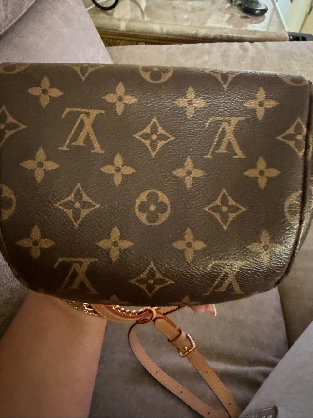 *SOLD*Louis Vuitton Monogram mini bumbag w/Gold Chain and Natural Leather Trim - Picture 5 of 9